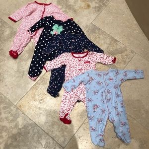 Bundle of 5 size 6 month footed pajamas